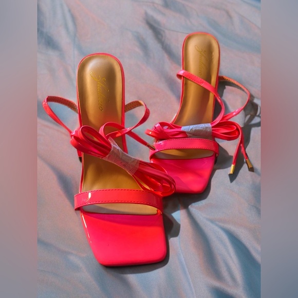 NEW WOMEN’S STRAPPY LACE UP  SQUARE TOE STILETTOS HOT PINK SIZE 8.5 - Picture 12 of 13